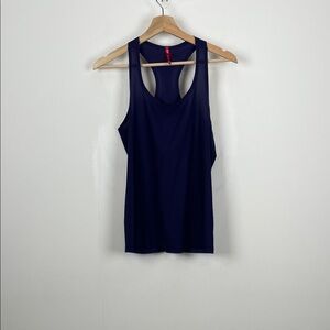 Spanx Perforated Racer Back Stretch Sleeveless Women's L Navy Blue Tank Top